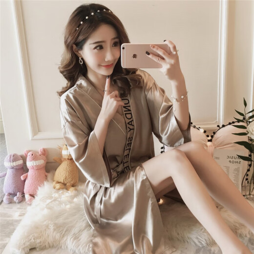 Mengyuanduo Pyjamas für Frauen im Sommer Eis dünne Yukata Pyjamas Schnüreschlafe sexy Damen Kurzer Frühlings- und Herbst-Internet-Promi-Hauskleidung 9896 Dunkelgrau Nachthemd XL (116-135jin [Jin gleich 0,5 kg]))