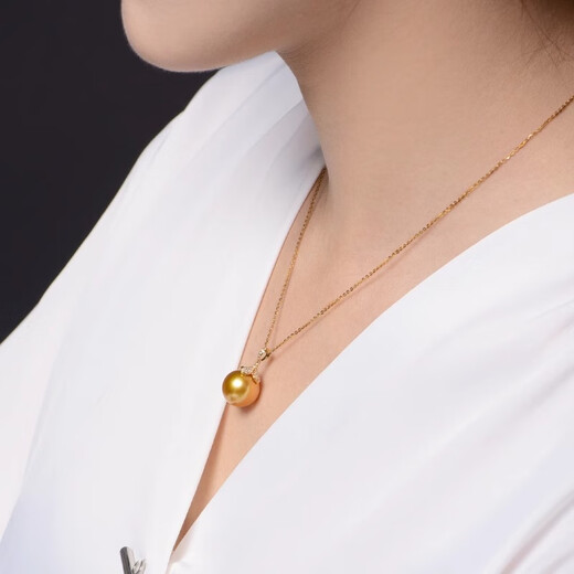 Qiongruige back-set princess model 18K rose gold round South Sea gold beads and seawater pearl pendant necklace original color 10-11mm light gold with slight flaws + 18K gold base