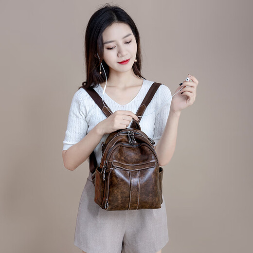 Jianying -Rucksack für Frauen Feste Farbe Retro Vielseitige Mode Frauenbeutel Casual Reis