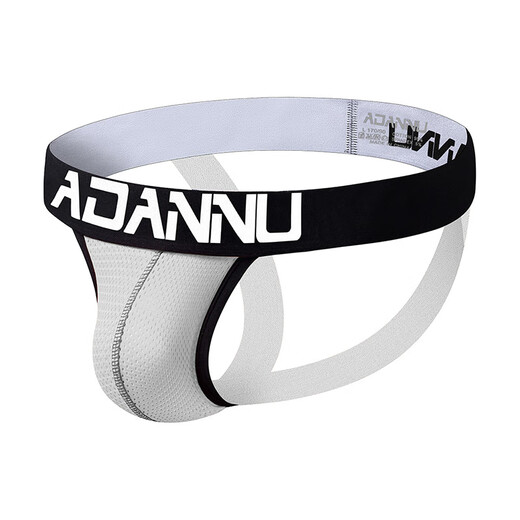 ADANNU new men's sexy underwear personalized thong low waist sexy double thong mesh white M