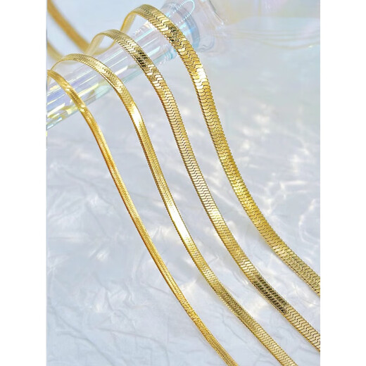 Fat Donglai same style 18k gold necklace snake bone chain snake bone plated 18K gold men and women Kendou same style European and American street in blade snake chain gold width 3mm long 40cm + 5cm extension