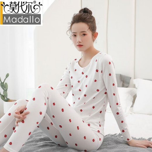 莫代尔纯棉保暖内衣女薄款美体修身内搭秋衣秋裤套装少女学生打底棉毛衫 丁香紫723 2XL 120-130斤