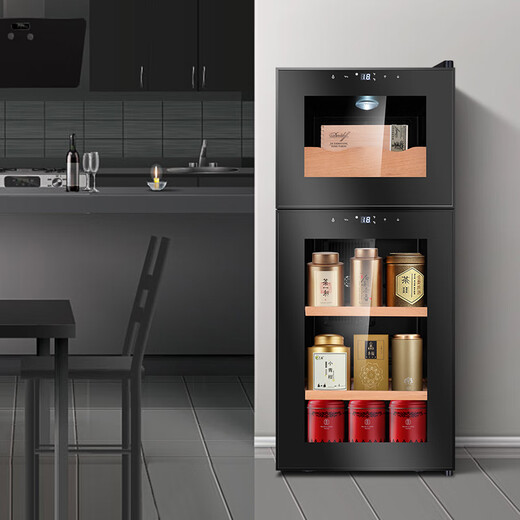 CIGARLOONG 18C cigar cabinet temperature controlled and moisturizing electronic cigar cabinet cigar box double door double temperature double control energy-saving silent cigar red wine dual-use cabinet cigars on top and tea on the bottom dual temperature zone + cedar wood shelf