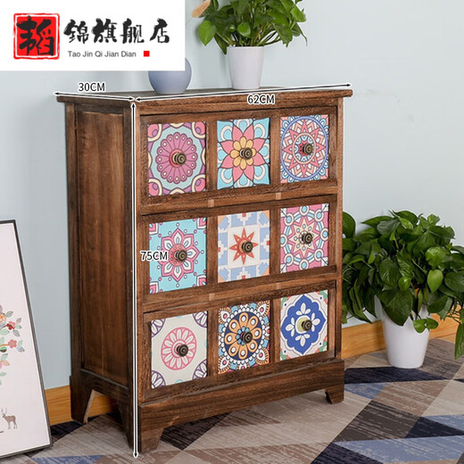 Poetry storage cabinet, wooden American storage cabinet, retro pastoral creative storage cabinet, wooden bedside table chest of cabinets, painted people, G919 baking, unit price