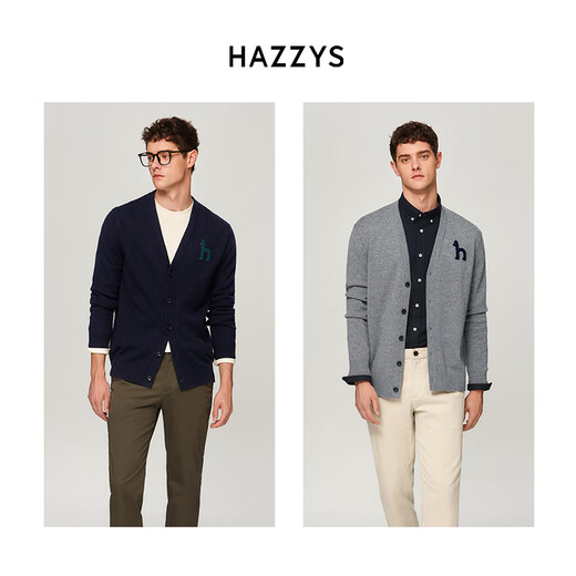 哈吉斯（HAZZYS）男装 冬款毛衣纯色V领百搭外套羊毛开衫男ABYZD0BDF51 深藏青色DN 2XL （185/104A 52）