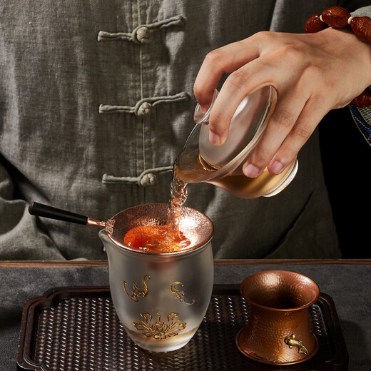 Rongshantang copper tea drain tea filter tea strainer tea strainer tea separator funnel bracket set tea set accessories copper colored fish play tea bracket