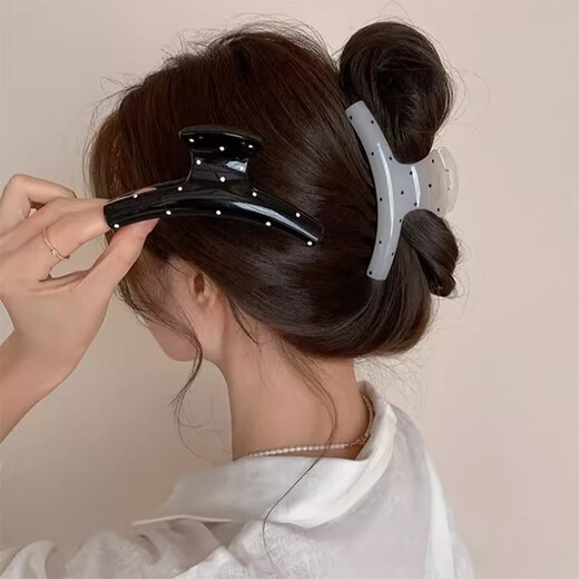Sakura fi französischer Polka Punkt Großes Acetat Rückenkopf Haarnadel für Frauen 2024 Neues High-End-Sinn für das Temperament Hai Haartuppe Weiß gebogen