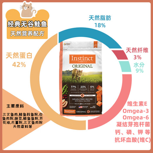 INSTINCT Bailey Cat Food High Protein Grain-Free Chicken Fresh Chicken Freeze-Dried Instinct Imported Hypoallergenic Complete Cat Food for Adult Kittens Grain-Free Salmon 10 lbs (U.S. Hair 25.1) 0g Anti-Counterfeiting
