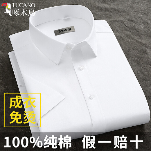 啄木鸟纯棉DP免烫蓝色男士短袖衬衫夏季新款商务休闲正装职业工装白衬衣 短袖款3923淡蓝 41