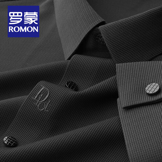 罗蒙（ROMON）高档轻奢四面弹长袖衬衫男士抗皱春秋商务无痕休闲衬衣免烫易搭理 长柚-6018蓝色 2XL 码