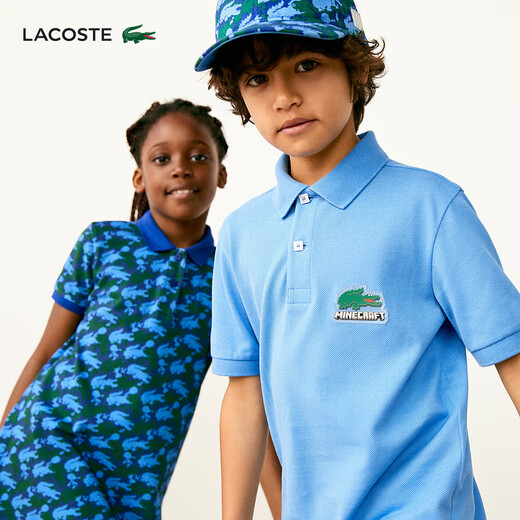 鳄鱼（LACOSTE）x MINECRAFT联名童装潮流印花舒适休闲Polo连衣裙|EJ3882 E2F/宝石蓝+绿色+浅蓝鳄鱼印花 4A