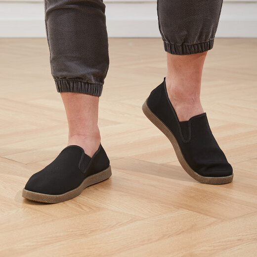 Bu Xixiang old Beijing high-end cloth shoes for men's soft sole middle-aged and elderly people breathable and comfortable one-foot non-slip work shoes Daddy's shoes Black 40 [Latex insole + thickened beef tendon sole]