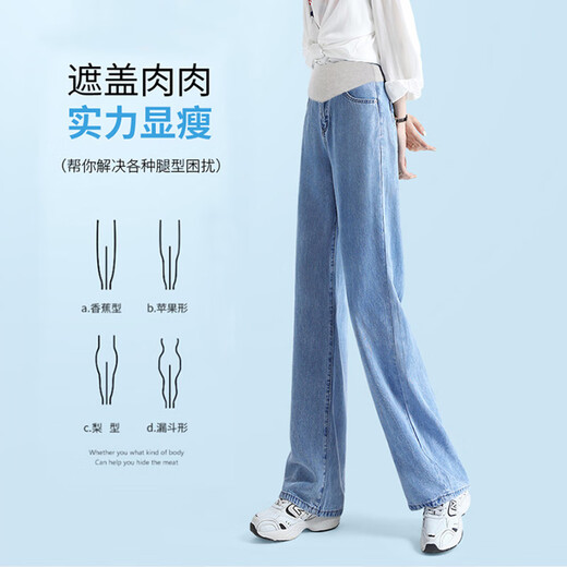 革曼孕妇装孕妇裤子夏季薄款时尚外穿大码小个子宽松直筒冰丝牛仔裤 浅蓝长裤 XL(建议120-140斤)