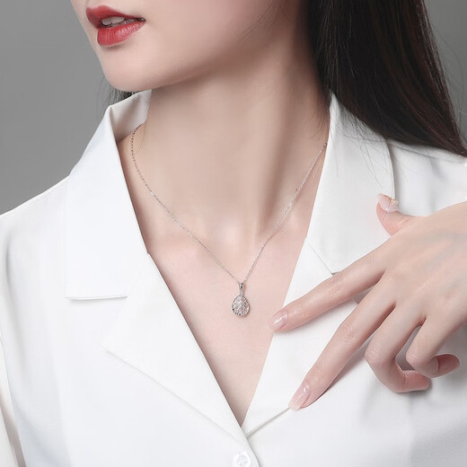 Saphire platinum pendant for women PT950 platinum brushed hollow water drop pendant chain pendant for birthday gift, about 1.20 grams