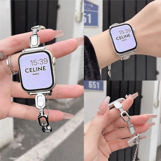 星迎感金属手镯iwatchS8/S9苹果手表applewatch87654表带se表链镶钻华 手镯贝壳伸缩链-金色 苹果iWatch S841mm