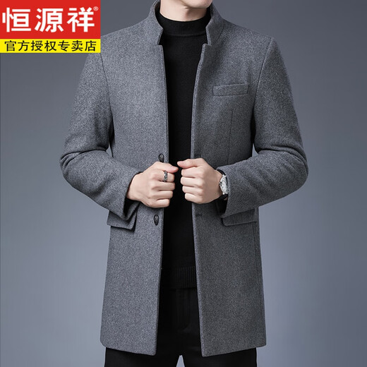 
Hengyuanxiang men's woolen coat men's winter thickened medium-length wool windbreaker casual solid color woolen coat men's red 170