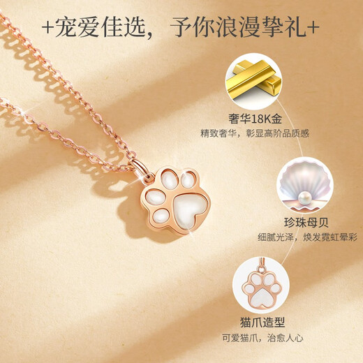Huaying (HUAYING) light luxury 18K gold necklace women's pendant color gold fine jewelry anniversary birthday gift for girlfriend and wife sweetheart cat claw necklace color gold pendant + flash O chain