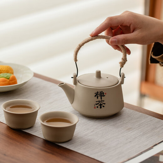 Small set dormitory home coarse ceramic nostalgic Kung Fu tea set one pot two cups tea-making teapot kettle one pot two cups