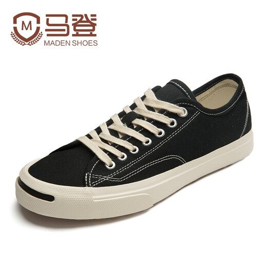 Maden (Maden) smile canvas shoes for men ins trendy versatile casual shoes low top niche trendy shoes for students couple skateboard shoes black 40 (250mm) men's size