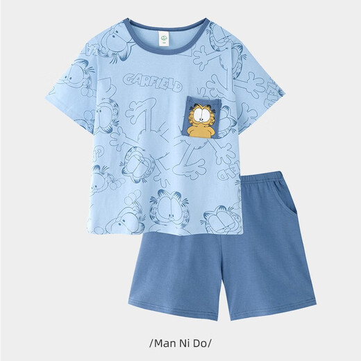 Mannido boys pajamas summer new short-sleeved boys pure cotton children big children's cotton thin youth home clothing set N6621 [double short] 175 larger version L code [115-135Jin[Jin equals 0.5 kg]]