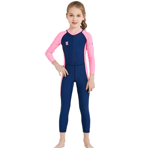 DIVE/SAIL one-piece children's swimsuit, girl's wetsuit, outdoor long-sleeved trousers, sun protection, quick-drying, boy's beach snorkeling swimsuit, women's dark blue XL (recommended 125-135, weight 46-60Jin [Jin equals 0.5 kg])