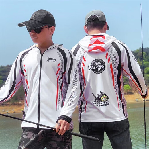Fishing King fishing sun protection clothing men's summer ice silk breathable sun protection quick-drying new anti-mosquito outdoor sports fishing clothing 001 white sun protection clothing with pockets XL recommended 135-155 Jin Jin equals 0.5 kg