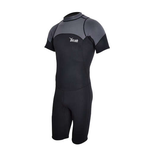 Yon Sub Wetsuit Couple Wetsuit Men and Women One-piece Warm 3mm Winter Swimming Long Sleeve Short Sleeve Swimsuit Deep Diving Surfing Black Gray (Short Sleeve) M