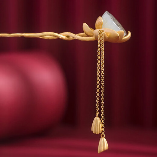 Kamalun (KAMALUN) Hotan Jade Lotus Hairpin Ancient Style Tassel Hanfu Headwear Updo Hairpin Hairpin Hair Accessory for Girlfriend’s Birthday Gift Lotus Hairpin + Gift Box Unengraved