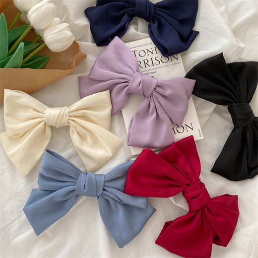 Yililuo Big Bow Hairpin French Retro Satin Net Red Hair Accessory Women's Half-tied Hair Temperament Top Hairpin at the Back of the Head Bow Extreme Black