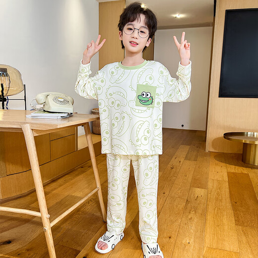 Modal para niños Pajamas Boys Spring y Autumn Pure Algody 2024 Nuevo delgado de big auxil de manga larga Juego de ropa casera Summer 3878# 10 Tamaño (altura sugerida 110-120 cm)