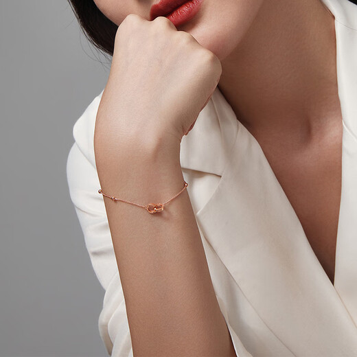 Saturday Fortune (ZLF) 18K Gold Bracelet Interlocking Series Rose Gold Simple Double Ring Color Gold Bracelet T Yellow-16cm+2.5cm