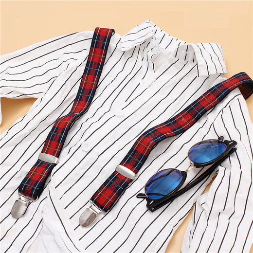 Ticaina's creative children's anti-fall suspender clips, adjustable toddler boys and girls suspenders, shoulder elastic trousers, non-slip trouser clips, 2.5cm wide/Scottish style four clips