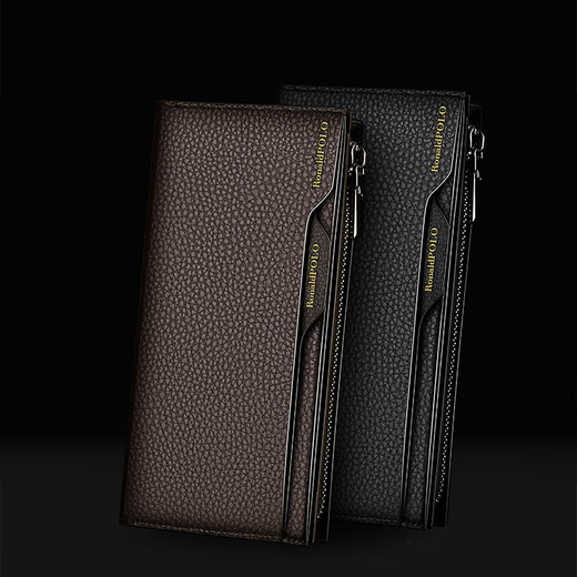 Boston Paul Wallet Men's Long Genuine Leather Zipper Large Capacity Multi-Slot Multi-functional Driver's License Handbag Chinese Valentine's Day Gift Brown Lychee Pattern