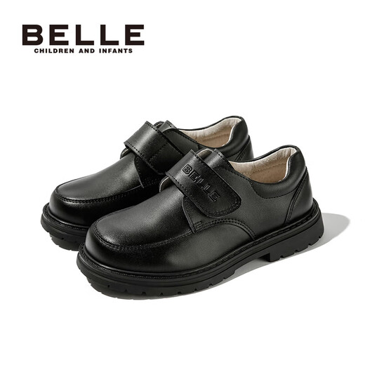 Belle shoes for boys leather shoes cowhide student performance shoes for boys performance shoes for spring and autumn single shoes for middle-aged children black 34