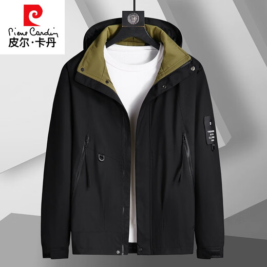 皮尔卡丹（pierre cardin）加肥加大冲锋上衣男春秋薄款夹克胖子大码宽松户外运动登山防风外 KBS-9902黑白 6XL 建议240-260斤