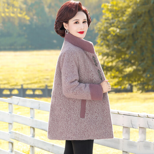 Fuxi's new middle-aged mother's clothing winter woolen coat plus velvet fashionable middle-aged and elderly women's clothing thickened and warm large-size cotton coat, bean paste 2XL recommended 110-125Jin Jin equals 0.5 kg