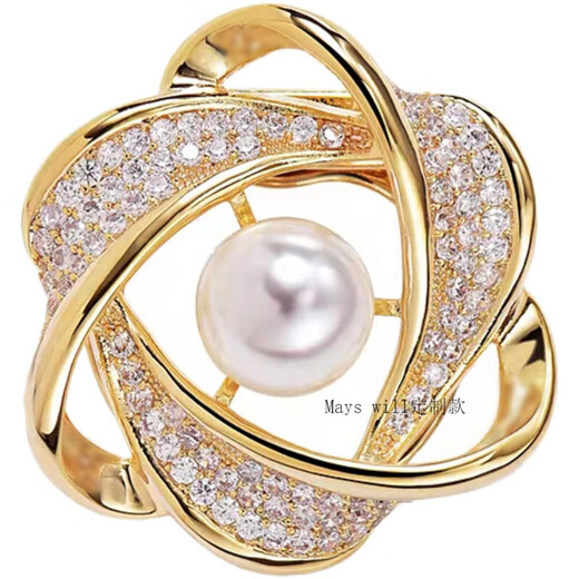 Mays Will silk scarf button brooch multi-purpose exquisite women's shawl corsage pin corner knotted button hem B style gold