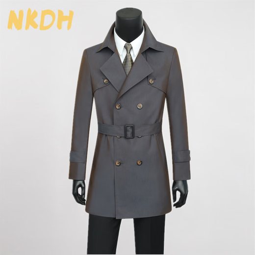 NKDH luxury brand reflective windbreaker men's spring and autumn new slim fit handsome fashionable mid-length jacket Black XL 180/92A: