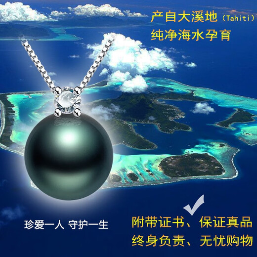 TASINOR Valentine's Day Gift TASINOR Jewelry French Tahitian Seawater Black Pearl Pendant Necklace Free 18k Gold Necklace Free 18k Gold Necklace + Certificate + Jewelry Gift Box 10-11mm
