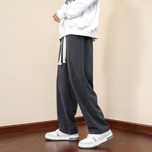 Foss Phil pants men's autumn and winter loose corduroy wide-leg sports straight casual trousers 2820 dark gray L