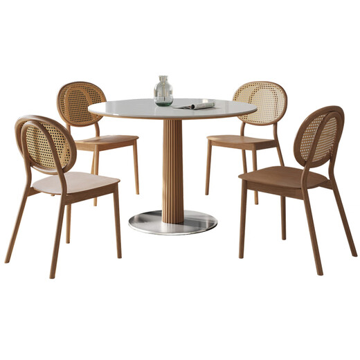 Gaodemeju subsidio del gobierno/mesa de comedor blanca simple mesa de comedor de pizarra de madera maciza New Pearl mesa redonda pequeña mesa de negociación mesa redonda 90 * 75 (New Pearl) + CY-684*4