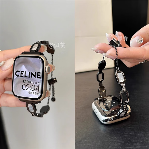 星迎感金属手镯iwatchS8/S9苹果手表applewatch87654表带se表链镶钻华 手镯贝壳伸缩链-金色 苹果iWatch S841mm