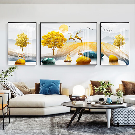 Xiaolulin Moderna Simple Living Sala Decoración Estilo nórdico Sofá Fondo de pared Mural Pintura Mural Luz de pared de West Luxury Resumen Pintura colgante Hanging 3-Full Doble Completa 14134 Pintura de tela en el medio 80*60 en ambos lados 40 Negro marco