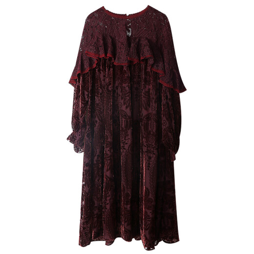 Tao Yanshuo Temperament Velvet Dress New Women's Spring and Autumn Celebrity Evening Dress French Retro Lace Mid-Long Skirt Middle-aged Loose Brand Women's Clothing Dark Red XXL One Size Larger