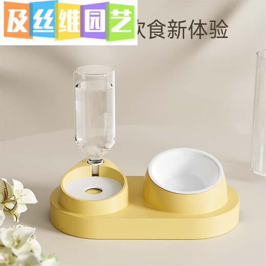 Congteng Cat Bowl Double Bowl Stainless Steel Dog Bowl Pet Cat Food Basin Automatic Drinker Water Bowl Feeder Ceramic Supplies Three-in-One Pet Bowl-Molan