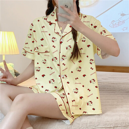 睡衣三件套女士hellokitty系列日系可爱甜美卡通学生家居服可外穿 套KK14101 2XL【建议135-145斤】