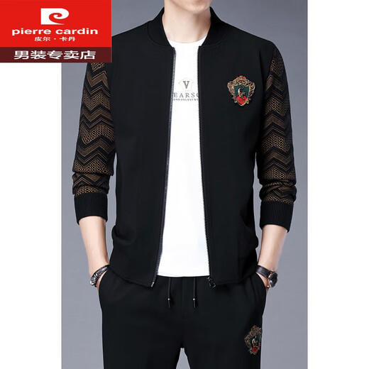 Pierre Cardin (Pierre Cardin) Sportanzug für Männer mit Mulberry Seide 2025 Herbst und Winter Mode hübsches Set mit Hose lässig Sweatshirt Herrenkleidung schwarz 6628 l 175/88a