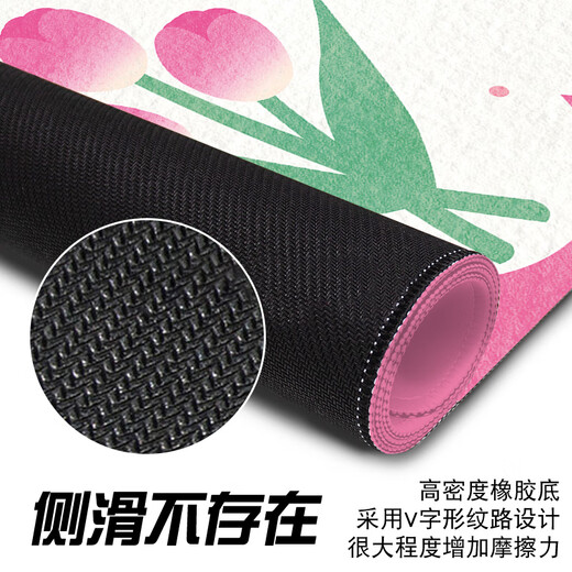 汝沁莲少女心鼠标垫超大号可爱简约女生粉色森系办公电脑键盘垫学习桌 9735落日郁金香 900mm*400mm*4mm