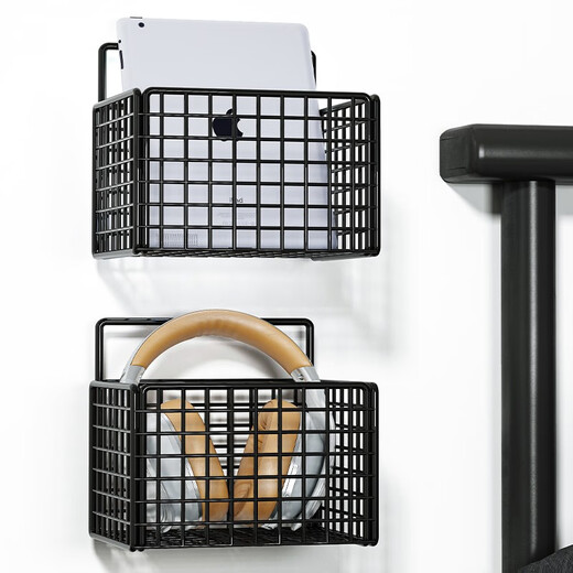 Lin Family Boy Bathroom Storage Rack Toilet No Punching Rack Wall Storage Basket Small Black Single Grid-[Single]