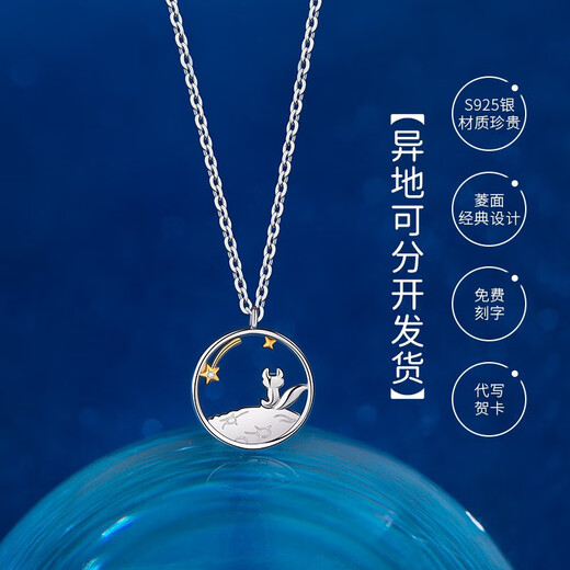 VIGG Little Prince and Fox Couple Necklaces Pair of Silver Pendants for Men and Women Birthday Chinese Valentine's Day Gifts for Boyfriend and Girlfriend Pair of Couple Necklaces (Everlasting Flower Gift Box)